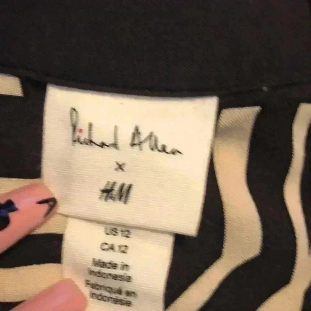 H&M x Richard Allen black and cream long sleeve tunic dress 12 - Picture 5 of 7